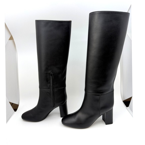 Inez Paloma Black Calf Boots Leather Knee High Block Heel Womens Size 6 - Picture 4 of 16